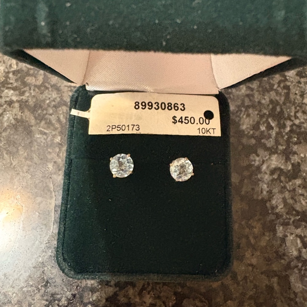 10K solid blue topaz genuine earrings - Picture 4 of 7